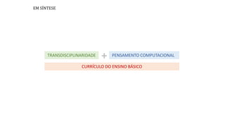 EM SÍNTESE
TRANSDISCIPLINARIDADE
CURRÍCULO DO ENSINO BÁSICO
PENSAMENTO COMPUTACIONAL+
 
