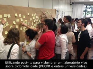 Utilizando post-its para vislumbrar um laboratório vivo
sobre ciclomobilidade (PUCPR e outras universidades)
 