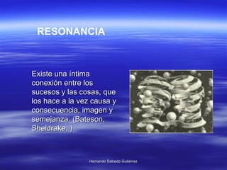 RESONANCIA Existe una íntima conexión entre los sucesos y las cosas, que los hace a la vez causa y consecuencia, imagen y semejanza.  (Bateson, Sheldrake, ) 