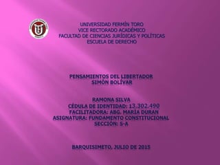 UNIVERSIDAD FERMÍN TORO
VICE RECTORADO ACADÉMICO
FACULTAD DE CIENCIAS JURÍDICAS Y POLÍTICAS
ESCUELA DE DERECHO
 