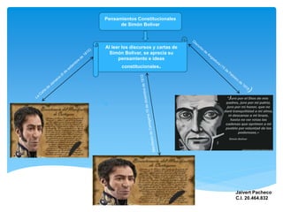 Pensamientos Constitucionales
de Simón Bolívar
Al leer los discursos y cartas de
Simón Bolívar, se aprecia su
pensamiento e ideas
constitucionales.
Jaivert Pacheco
C.I. 20.464.832
 