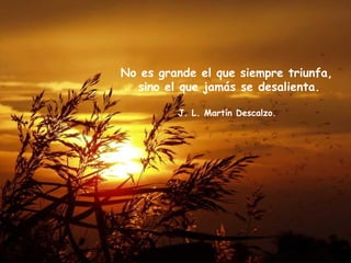 No es grande el que siempre triunfa,  sino el que jamás se desalienta. J. L. Martín Descalzo.  