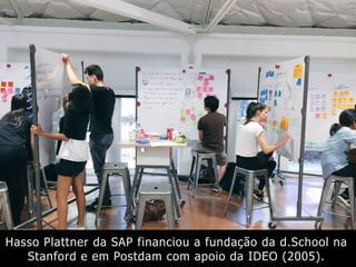 Hasso Plattner da SAP financiou a fundação da d.School na
Stanford e em Postdam com apoio da IDEO (2005).
 