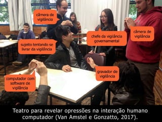 Teatro para revelar opressões na interação humano
computador (Van Amstel e Gonzatto, 2017).
 