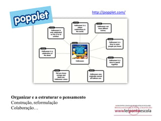 http://popplet.com/

Organizar e a estruturar o pensamento
Construção, reformulação
Colaboração…

 
