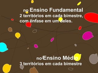 no Ensino Fundamental
2 territórios em cada bimestre,
com ênfase em um deles.




         no Ensino Médio
3 territórios em cada bimestre
 