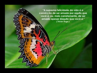 "A suprema felicidade da vida é a
convicção de ser amado por aquilo que
 você é; ou, mais corretamente, de ser
  amado apesar daquilo que você é."
             ( Victor Hugo )
 