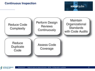 Seção de apoio ao desenvolvimento - SESIS - Configuração e qualidade
Novembro/21 20
Continuous Inspection
 