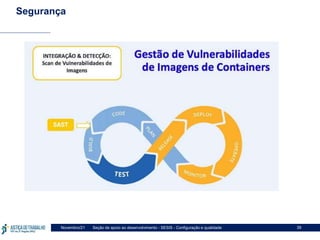 Seção de apoio ao desenvolvimento - SESIS - Configuração e qualidade
Novembro/21 39
Segurança
 