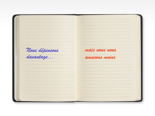 Nous dépensons   mais nous nous
davantage,..     amusons moins
 