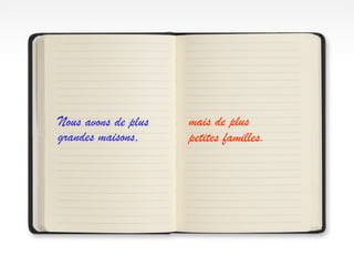 Nous avons de plus   mais de plus
grandes maisons,     petites familles.
 