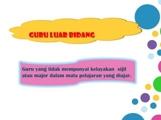 GURU LUAR BIDANG



Guru yang tidak mempunyai kelayakan sijil
atau major dalam mata pelajaran yang diajar.
 