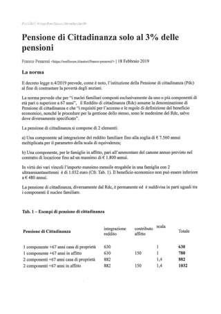 Pensione di cittadinanza solo al 3% delle pensioni