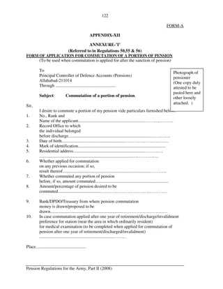 Pension Commutation Form.pdf Pension Regulations for the Army - Part II | PDF