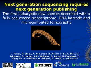 Next generation sequencing requires
next generation publishing

The first eukaryotic new species described with a
fully sequenced transcriptome, DNA barcode and
microcomputed tomography

ViBRANT

 