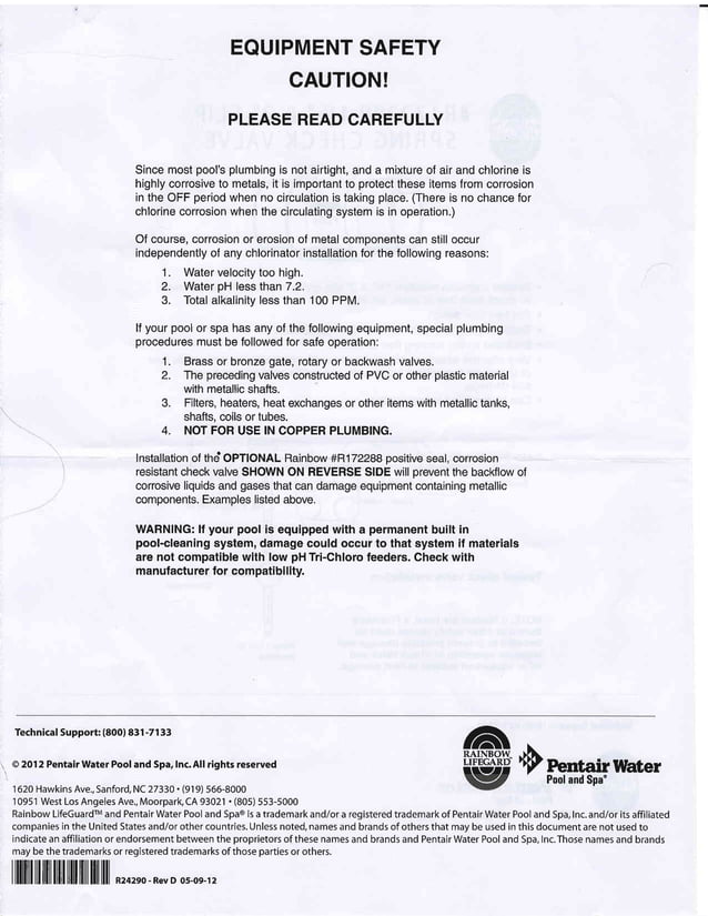 Pentair 320 chlorinator manual PDF