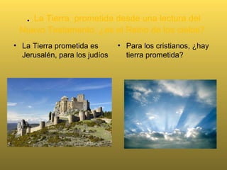 Levítico: Lo “sagrado” y lo “profano”
• Lugares sagrados
• Tiempos sagrados
• Personas sagradas
• Lugares profanos
• Tiempos profanos
• Personas profanas
• Hay una “pedagogía”
– Dios no es
manipulable
– No se le puede reducir
a nuestros caprichos
– No se le puede
cambiar a nuestro
antojo
– Es el hombre quien
debe acercarse a Él.
 