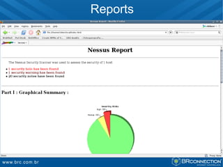 Reports

Nessus Scan Report
SUMMARY
- Number of hosts which were alive during the test : 1
- Number of security holes found : 1
- Number of security warnings found : 1
- Number of security notes found : 15
 