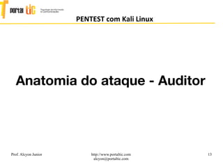 13
PENTEST com Kali Linux
Prof. Alcyon Junior http://www.portaltic.com
alcyon@portaltic.com
Anatomia do ataque - Auditor
 