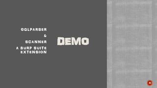 DEMO
GQLPARSER
&
SCANNER
A BURP SUITE
EXTENSION
36
 