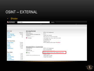 OSINT -- EXTERNAL
• Shodan
 