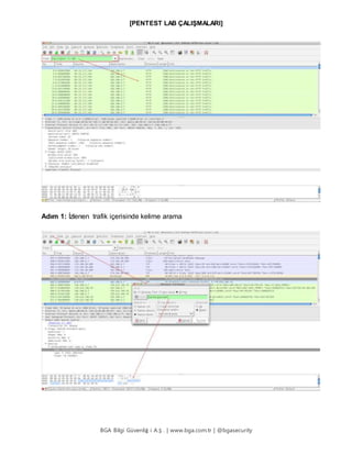 [PENTEST LAB ÇALIŞMALARI]
BGA Bilgi Güvenliğ i A.Ş . | www.bga.com.tr | @bgasecurity
Adım 1: İzlenen trafik içerisinde kelime arama
 