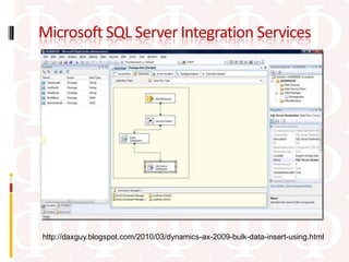 Microsoft SQL Server Integration Services




http://daxguy.blogspot.com/2010/03/dynamics-ax-2009-bulk-data-insert-using.html
 