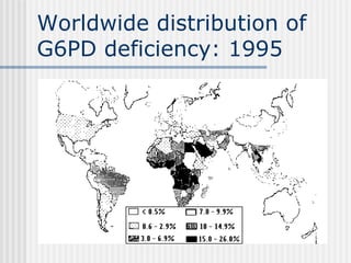 Worldwide distribution of
G6PD deficiency: 1995
 