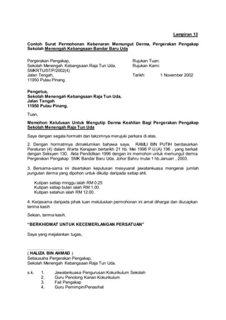 Contoh Surat Permohonan Mengiringi Pelajar Ke Aktiviti Peringkat Kebangsaan