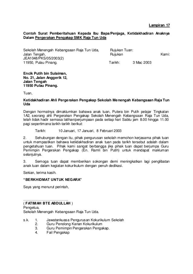 Surat Kiriman Dalam Bahasa Inggeris