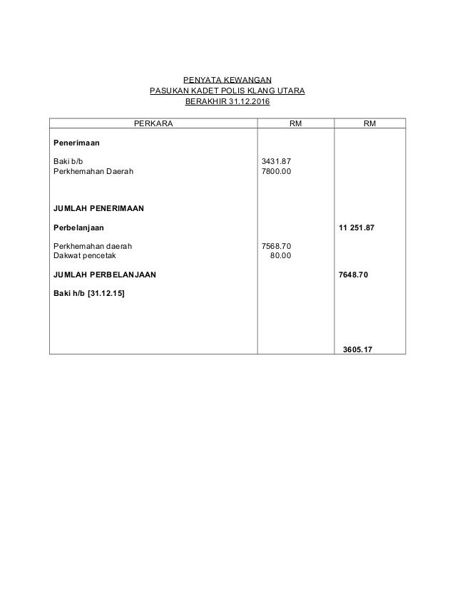 Penyata Kewangan In English  Buku tunai runcit / Pelabur boleh