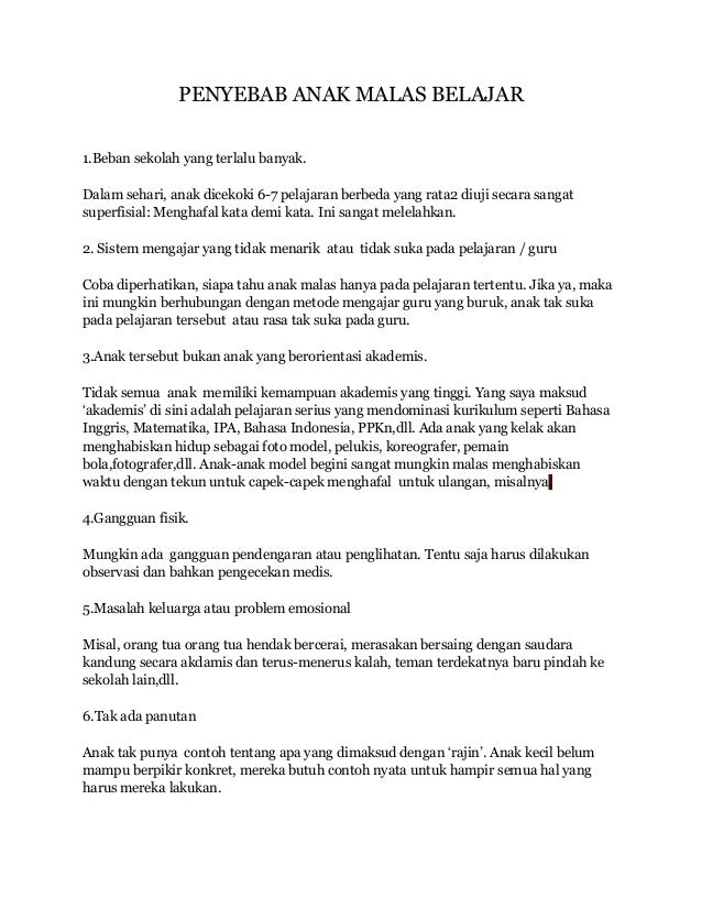 Penyebab Anak Malas Belajar