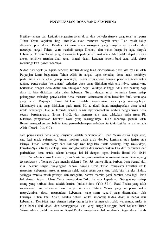 Penyelesaian Dosa Yang Sempurna