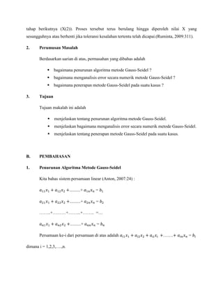 Penyelesaian sistem persamaan linear dengan metode iterasi gauss seidel ...