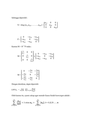 Penyelesaian sistem persamaan linear dengan metode iterasi gauss seidel ...