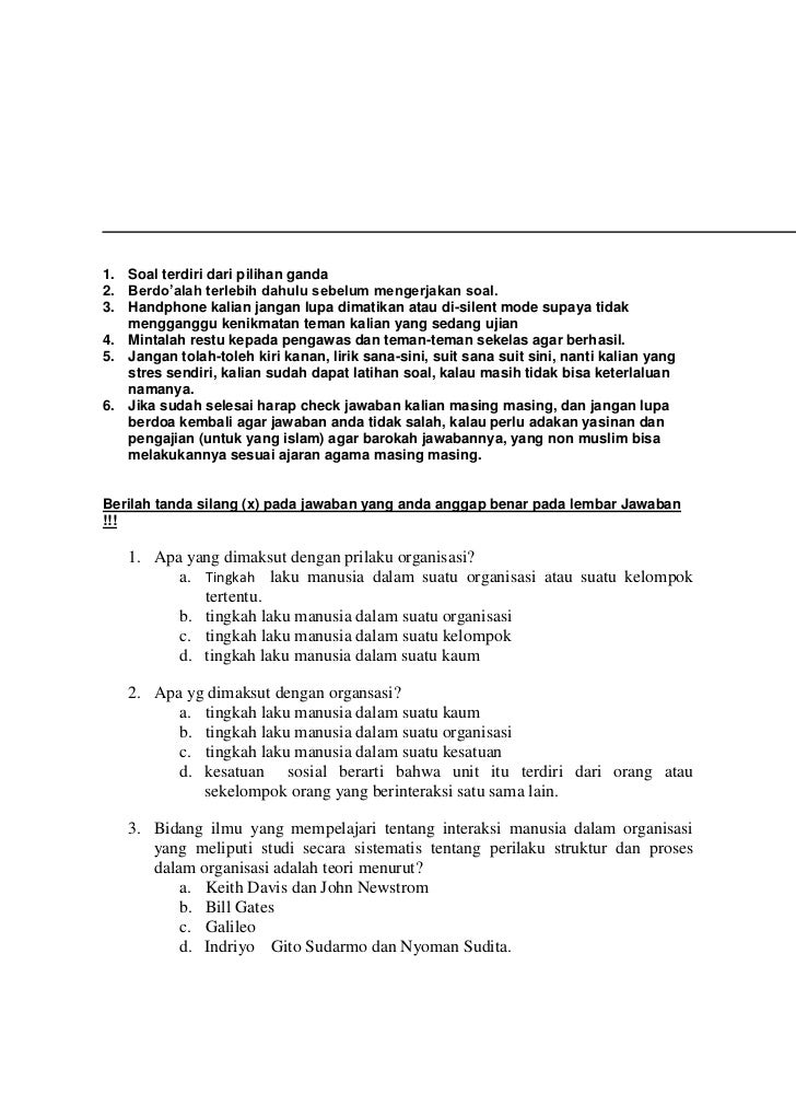 Contoh soal PG untuk Perilaku Keorganisasian