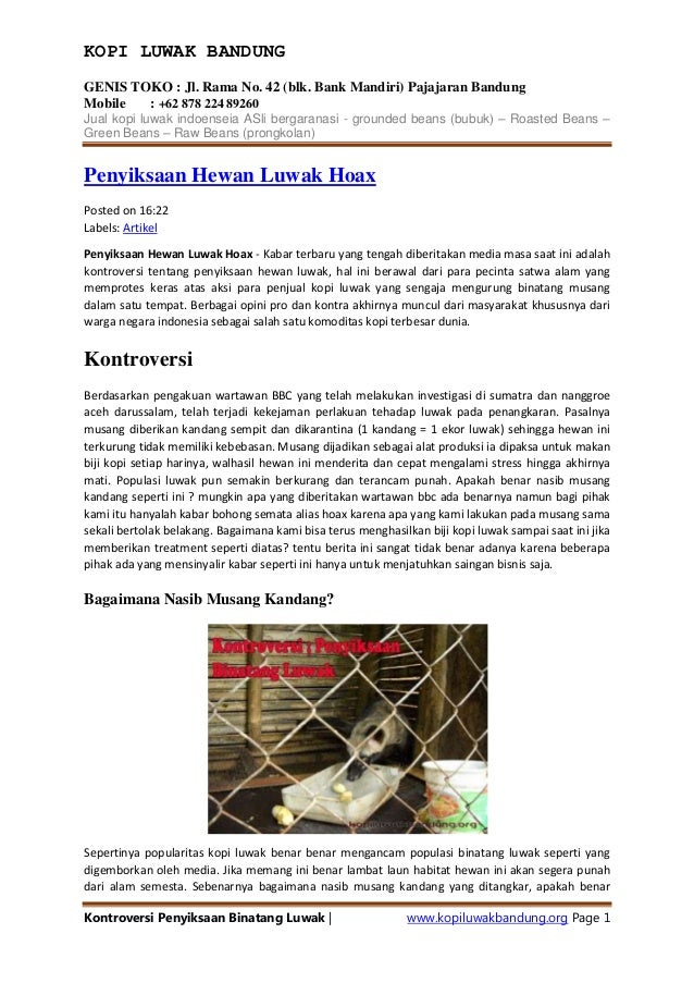 Penyiksaan Hewan Luwak Hoax Oleh Bbc