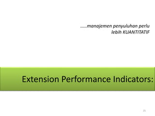 Extension Performance Indicators:
.....manajemen penyuluhan perlu
lebih KUANTITATIF
25
 