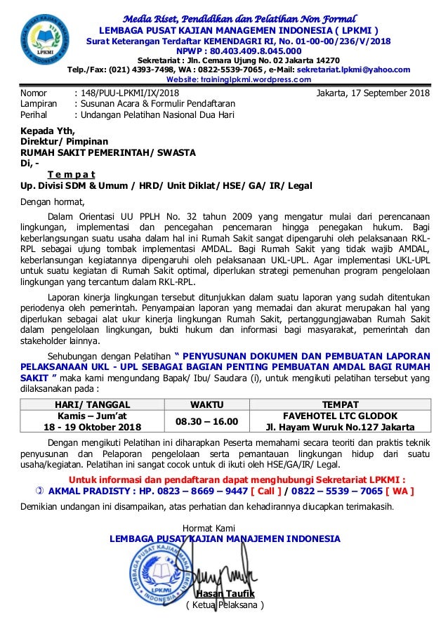 Pelatihan Penyusunan Dokumen Pelaksanaan Ukl Dan Upl Sebagai Bagian P