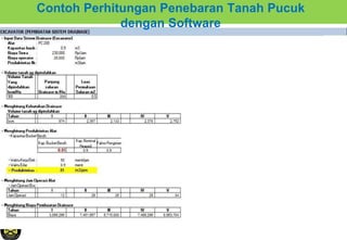 Contoh Perhitungan Penebaran Tanah Pucuk
dengan Software
 