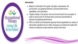 Applying the Person Environment Occupation Model to Practice