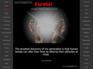 The greatest discovery of my generation is that human beings can alter their lives by altering their attitudes of mind.  Lee Iacocca Attitude 