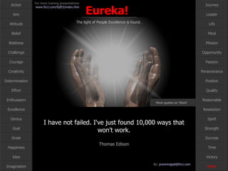 I have not failed. I've just found 10,000 ways that won't work. Thomas Edison Work More quotes on ‘Work’ … 