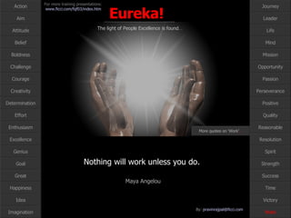 Nothing will work unless you do.  Maya Angelou Work More quotes on ‘Work’ … 