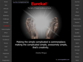 Making the simple complicated is commonplace; making the complicated simple, awesomely simple, that's creativity.  Charles Mingus Creativity 