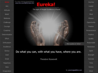 Do what you can, with what you have, where you are.  Theodore Roosevelt   Action More quotes on ‘Action’ … 