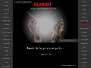 Passion is the genesis of genius.  Tony Robbins Passion More quotes on ‘Passion’ … 