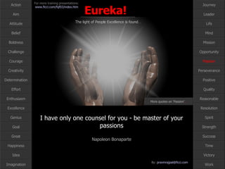 I have only one counsel for you - be master of your passions Napoleon Bonaparte Passion More quotes on ‘Passion’ … 