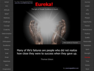 Many of life’s failures are people who did not realize how close they were to success when they gave up. Thomas Edison Success More quotes on ‘Success’ … 