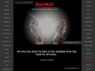 Time More quotes on ‘Time’ … He who has done his best in the available time has lived for all times.    Friedrich Schiller 
